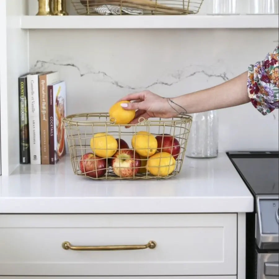 Oval Gold Wire Baskets with Drop Handles Home Smith