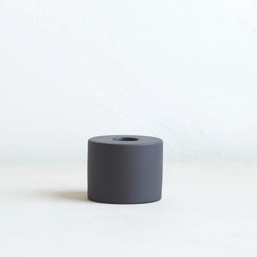 Petite Ceramic Cylinder Taper Holder in Smoke - Home Smith