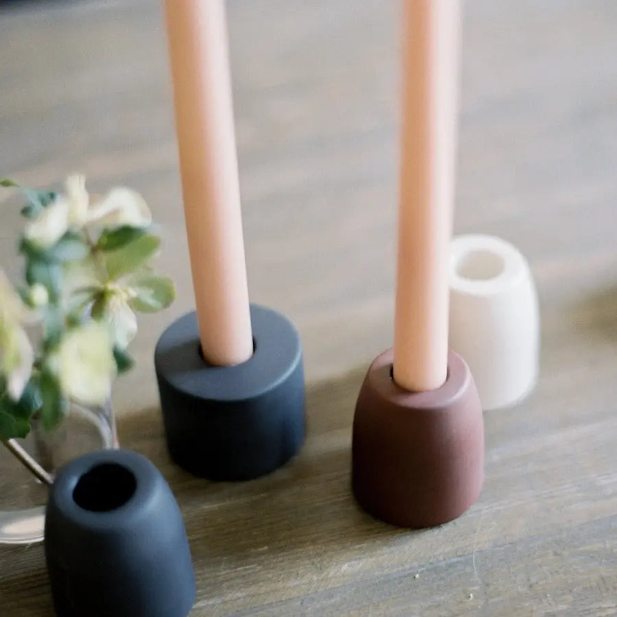 Petite Ceramic Cylinder Taper Holder in Smoke - Home Smith