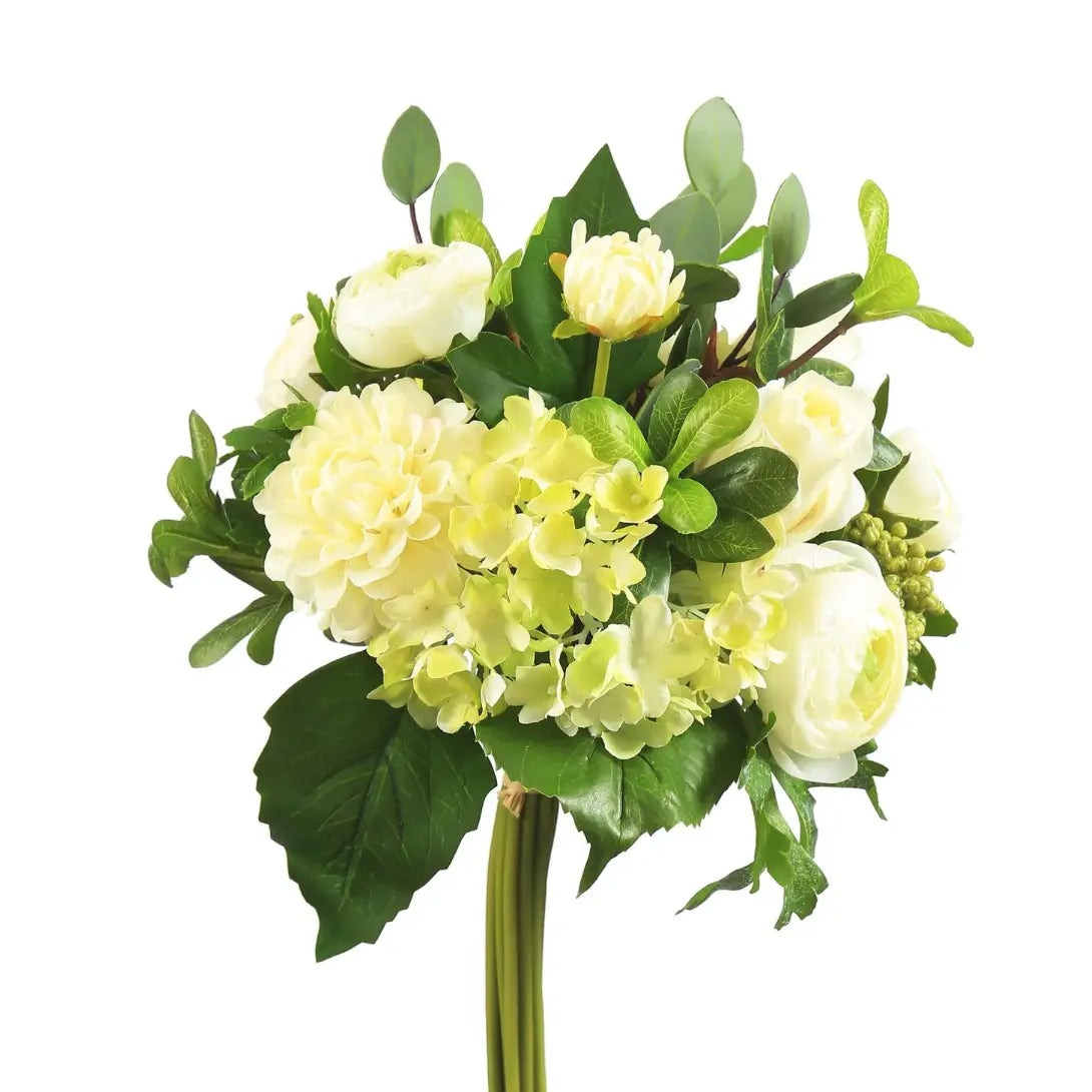Home Smith Ranunculus Dahlia Bouquet in White Winward Stems, Blooms & Branches