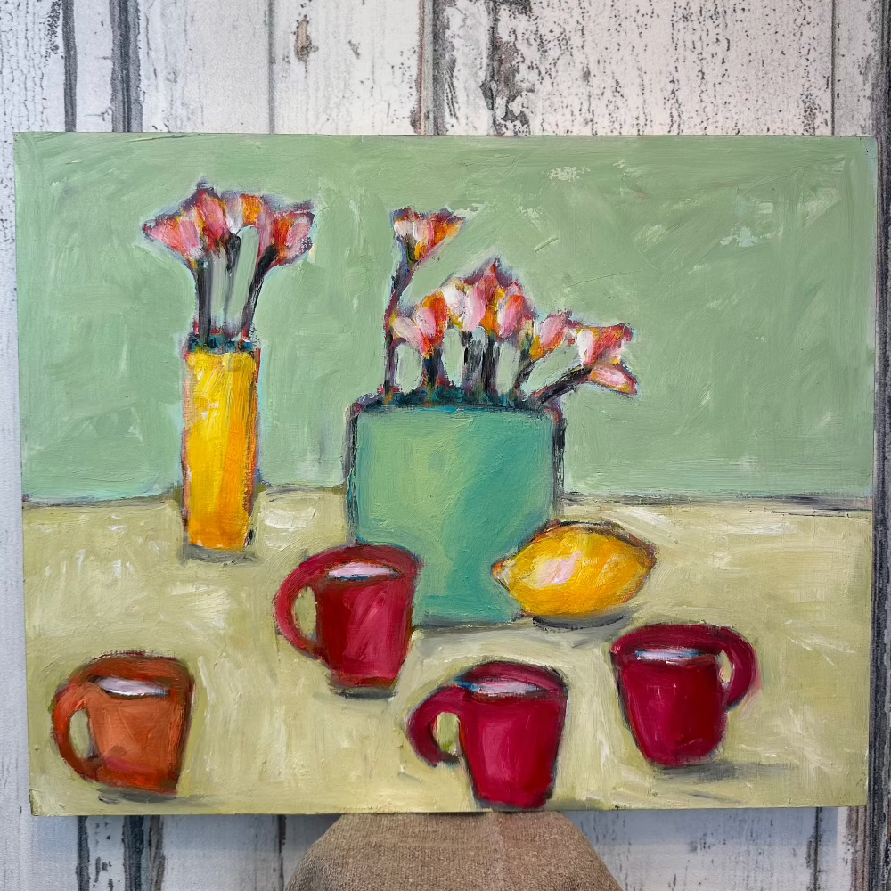 Red Cups, an Original artwork by Robin Grindley, oil on canvas at Home Smith