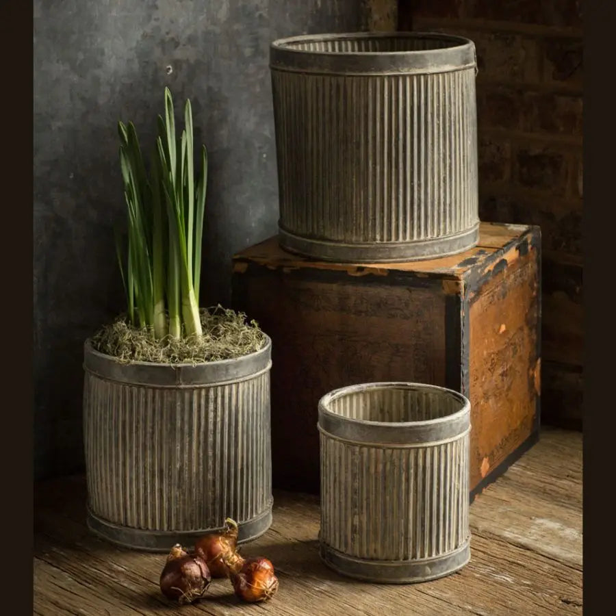 Round Metal Ribbed Riser Planters Home Smith
