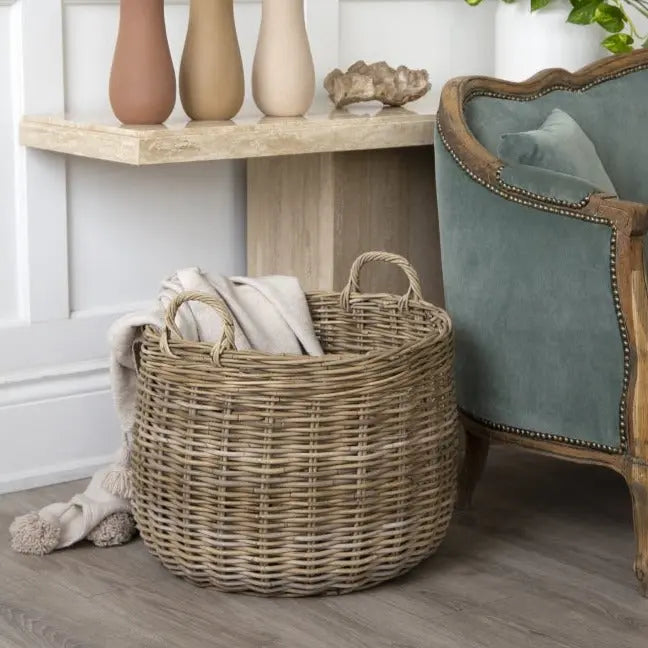Round Grey Rattan Baskets - Home Smith