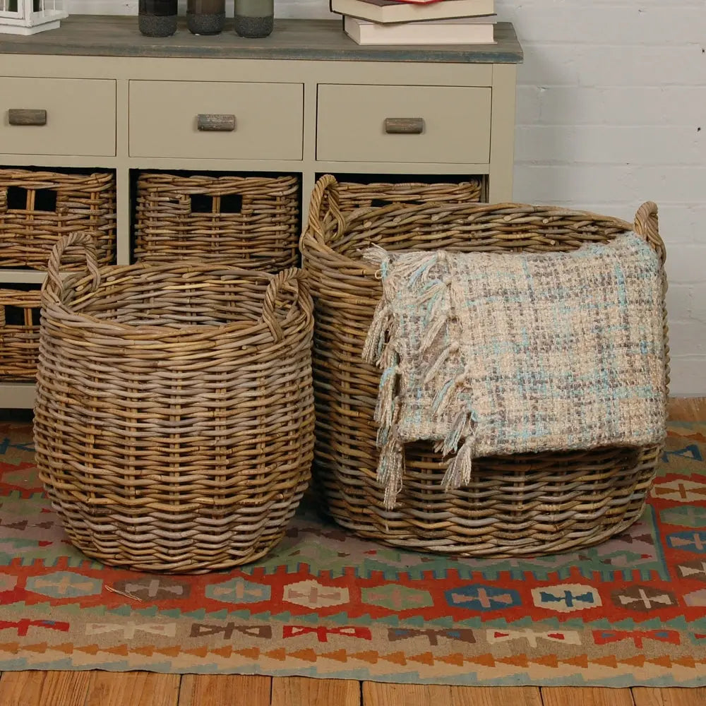Round Grey Rattan Baskets - Home Smith