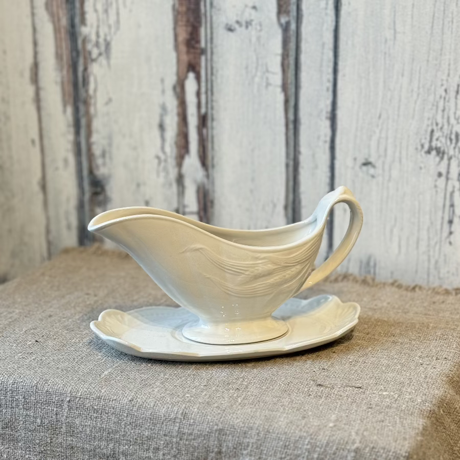 Vintage Royal Crownford White Wheat Gravy Boat and Under Plate