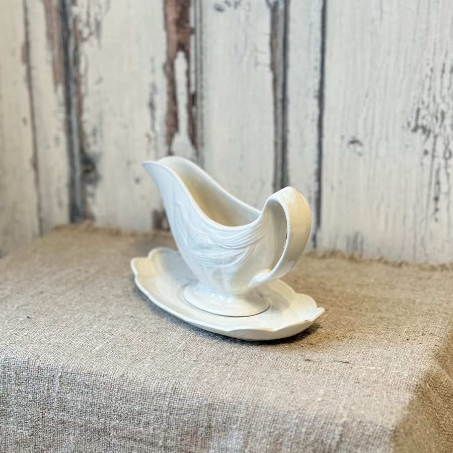 Vintage Royal Crownford White Wheat Gravy Boat and Under Plate