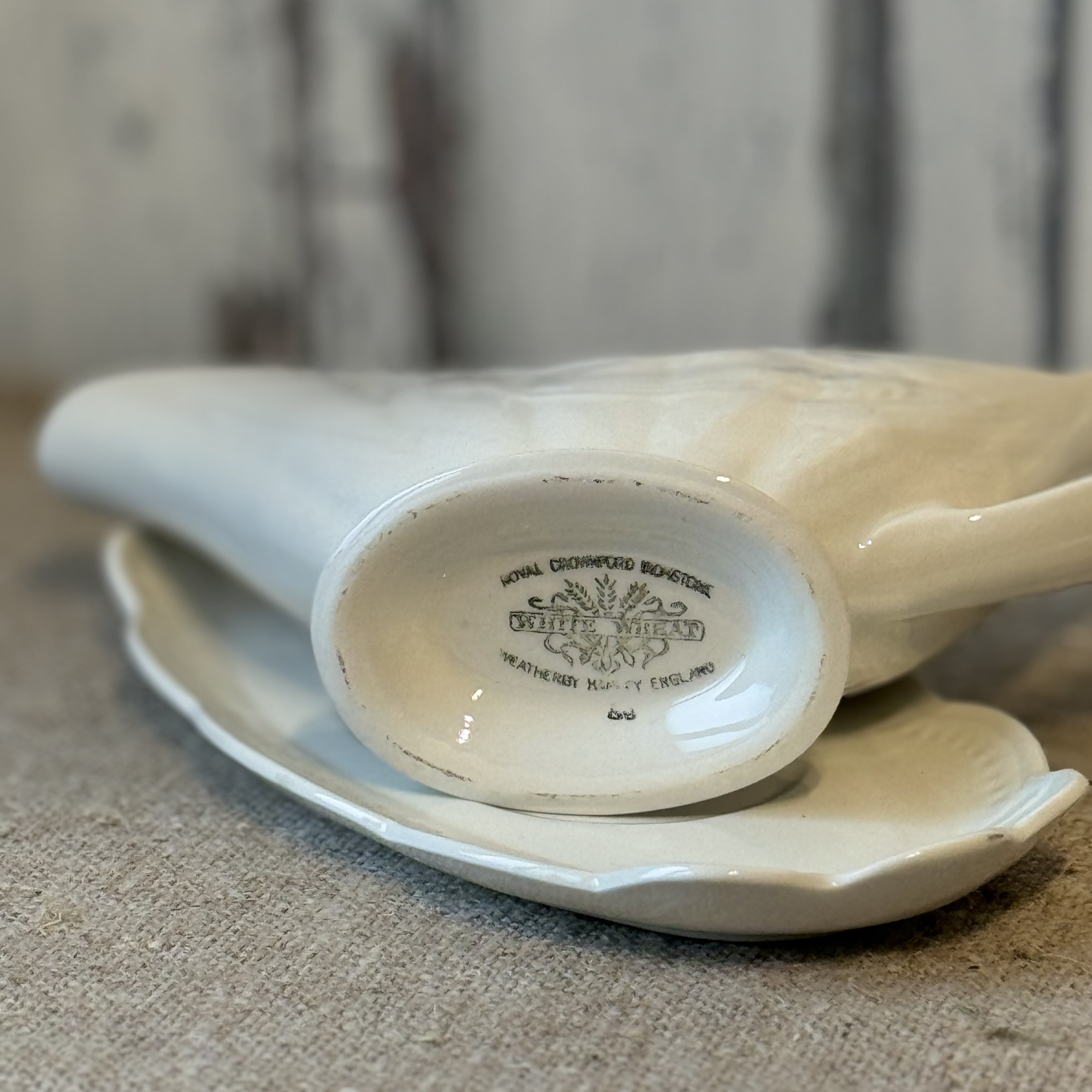Vintage Royal Crownford White Wheat Gravy Boat and Under Plate