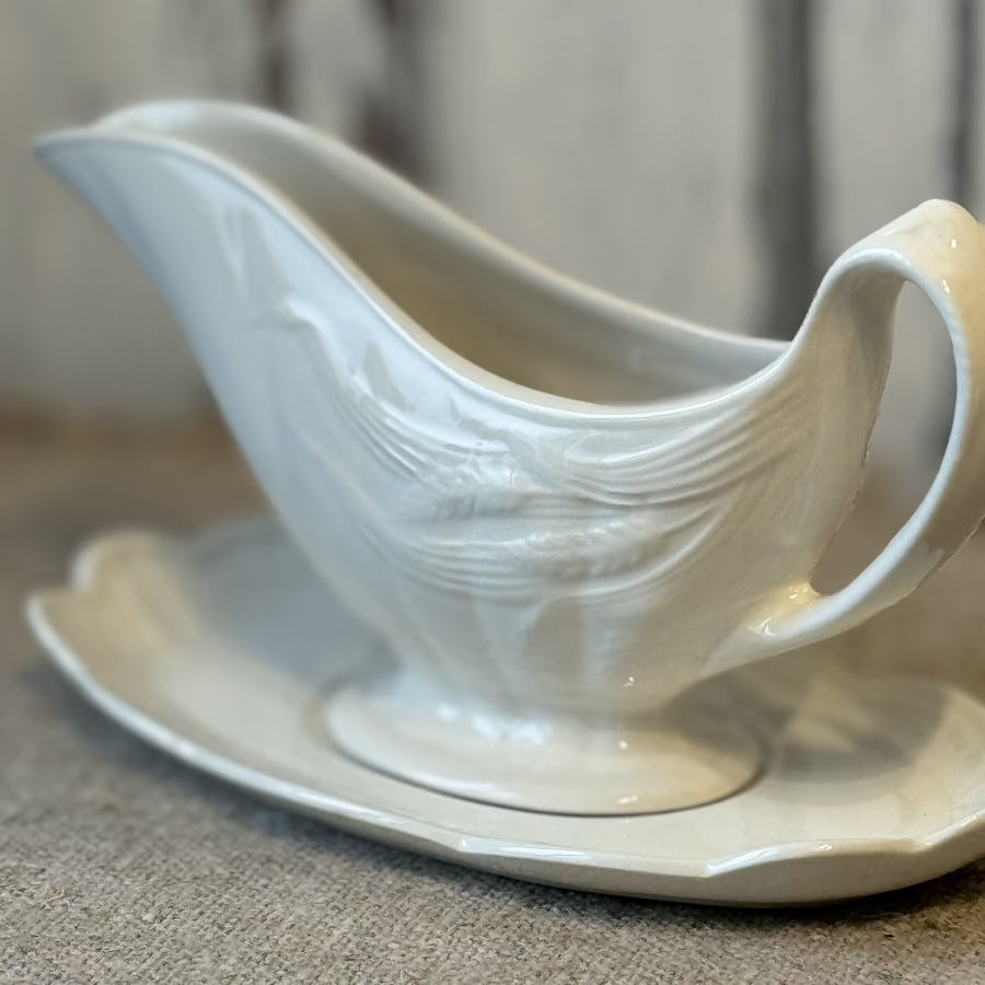 Vintage Royal Crownford White Wheat Gravy Boat and Under Plate