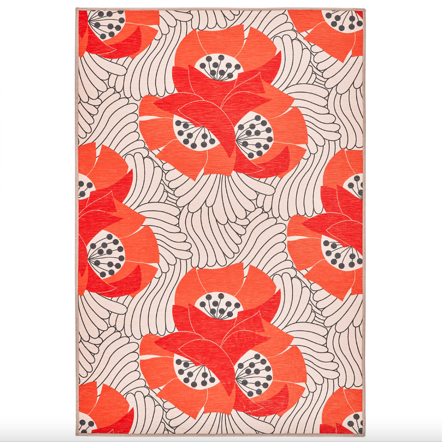 Japanese Poppy Multi Machine Washable Rug