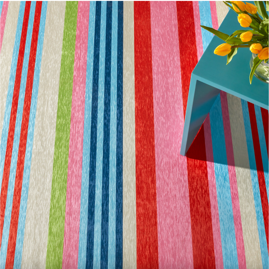 Tapis lavable en machine multicolore à rayures de plage