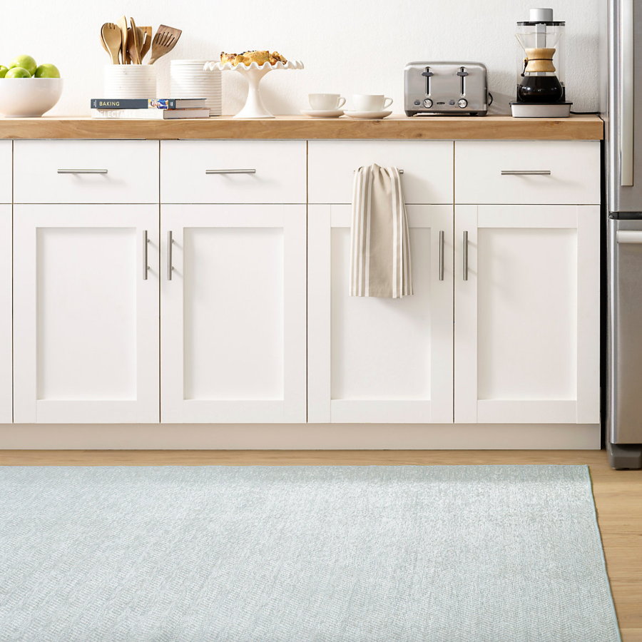 Swedish Blue Herringbone Washable Rug at Home Smith
