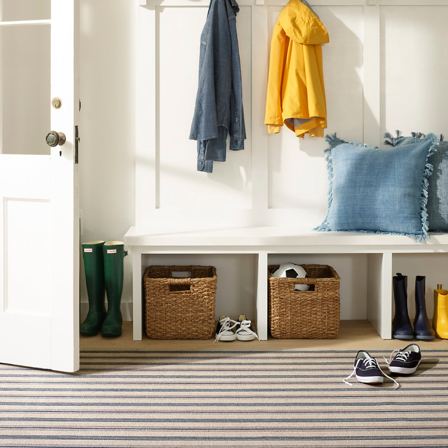 Nimes Ticking Stripe Neutral Machine Washable Rug at Home Smith