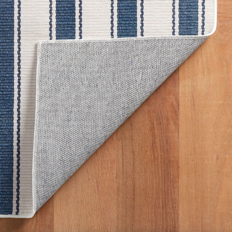 Blue Awning Stripe Machine Washable Rug at Home Smith