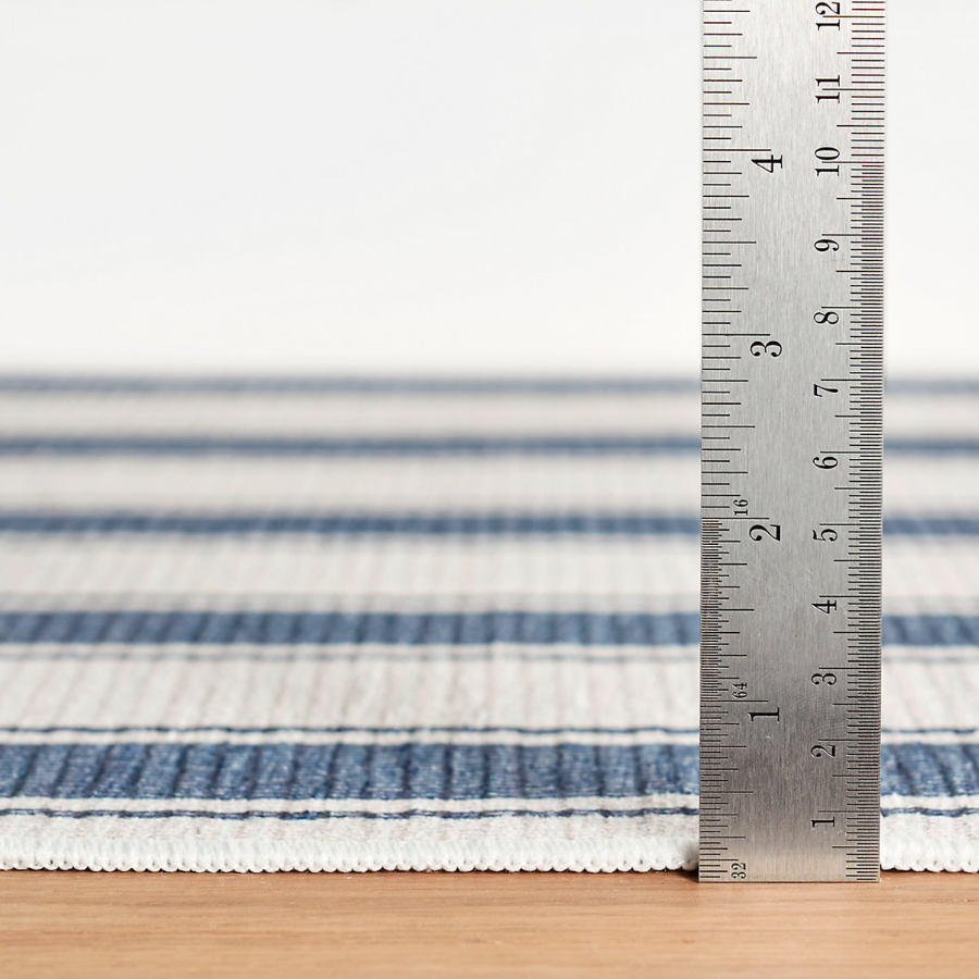 Blue Awning Stripe Machine Washable Rug at Home Smith