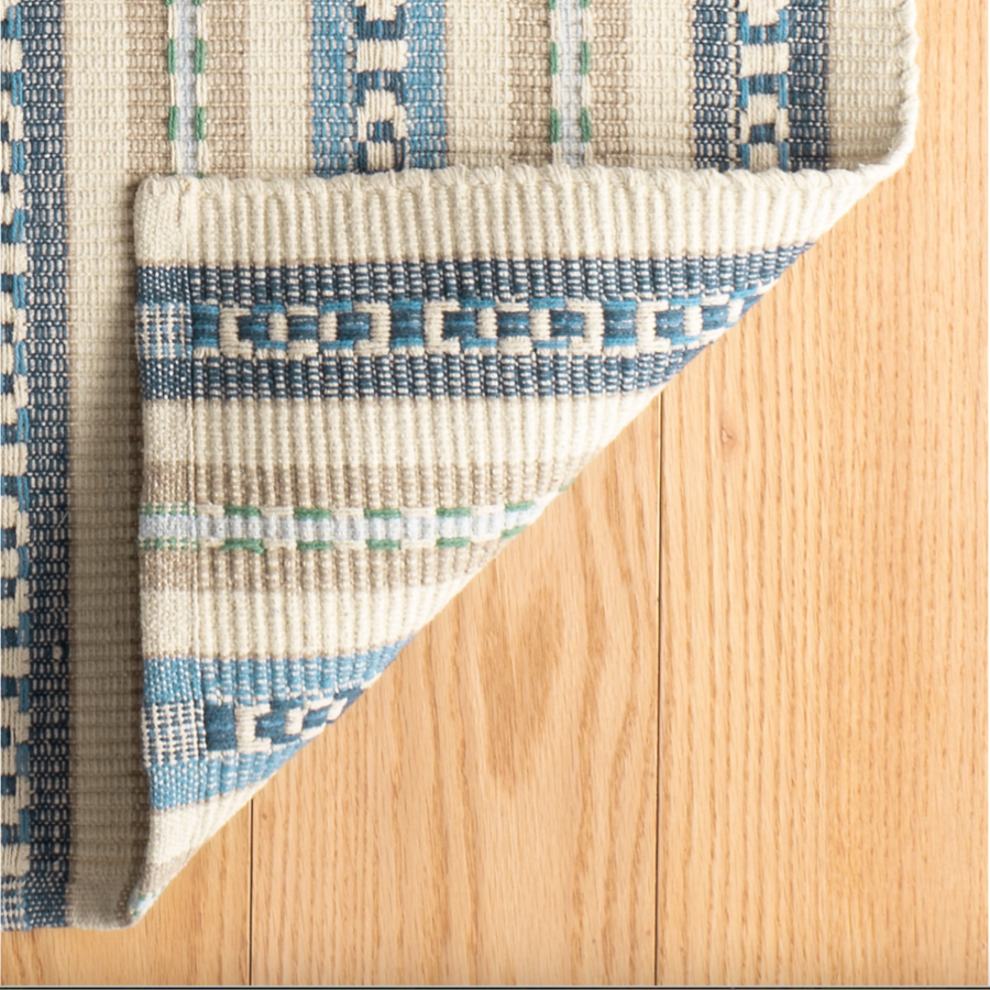 Long Slade Indigo Handwoven Cotton Rug at Home Smith