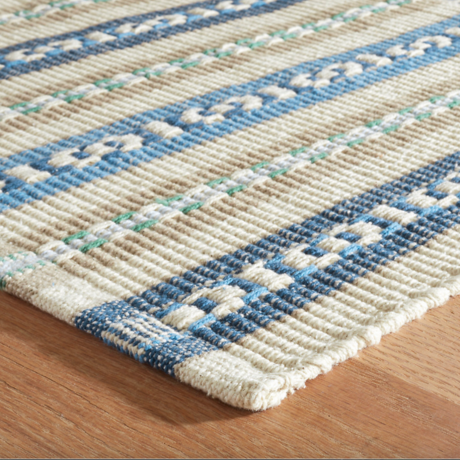 Long Slade Indigo Handwoven Cotton Rug at Home Smith