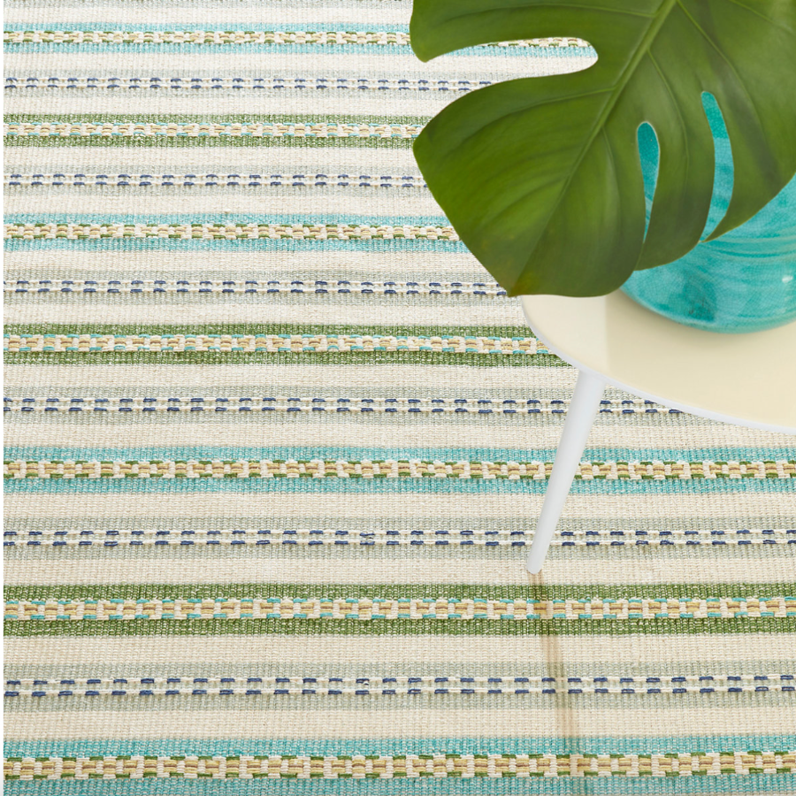Long Slade Teal Handwoven Cotton Rug at Home Smith