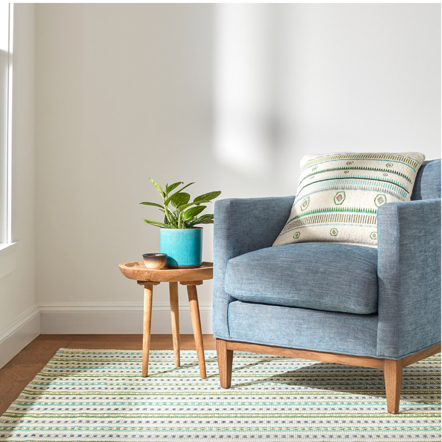 Long Slade Teal Handwoven Cotton Rug at Home Smith