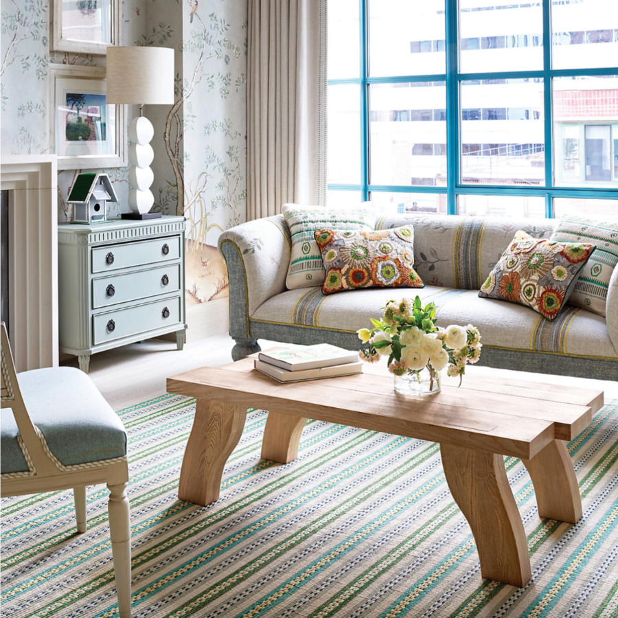 Long Slade Teal Handwoven Cotton Rug at Home Smith