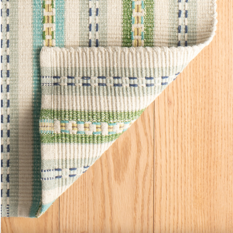 Long Slade Teal Handwoven Cotton Rug at Home Smith