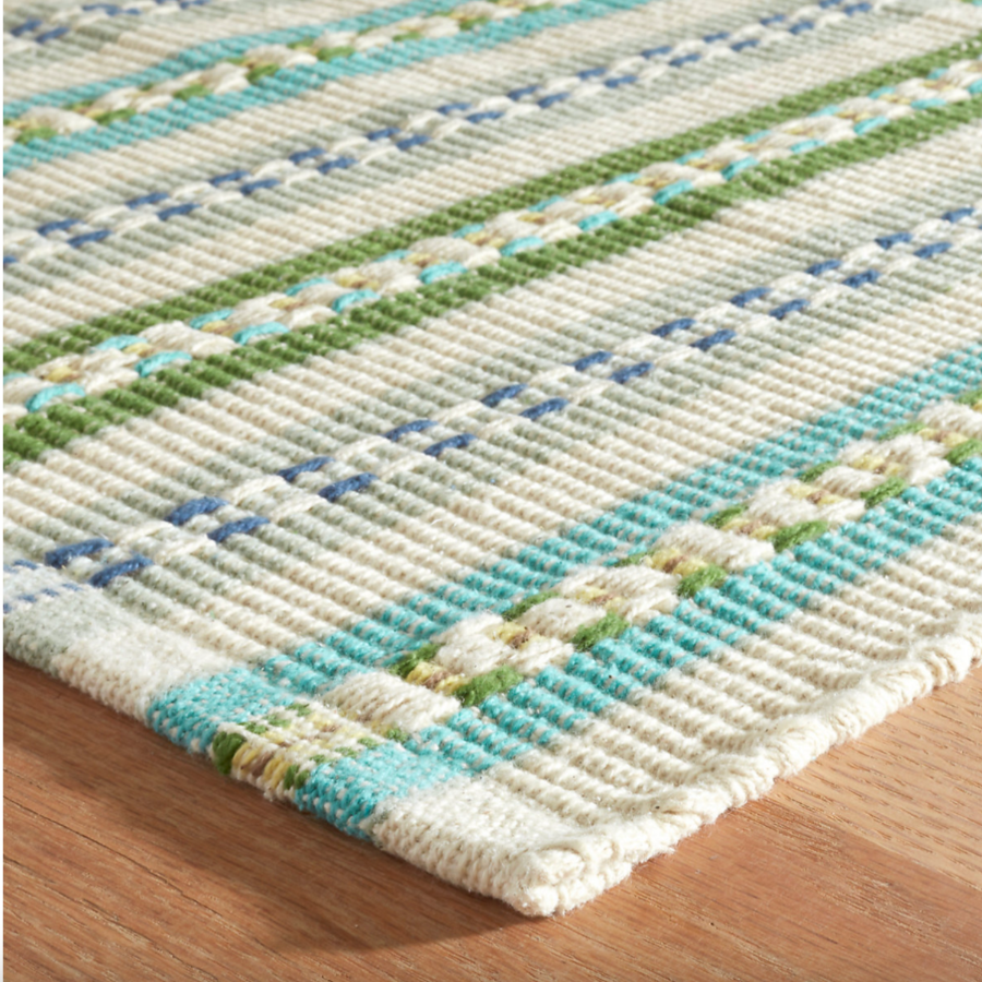 Long Slade Teal Handwoven Cotton Rug at Home Smith