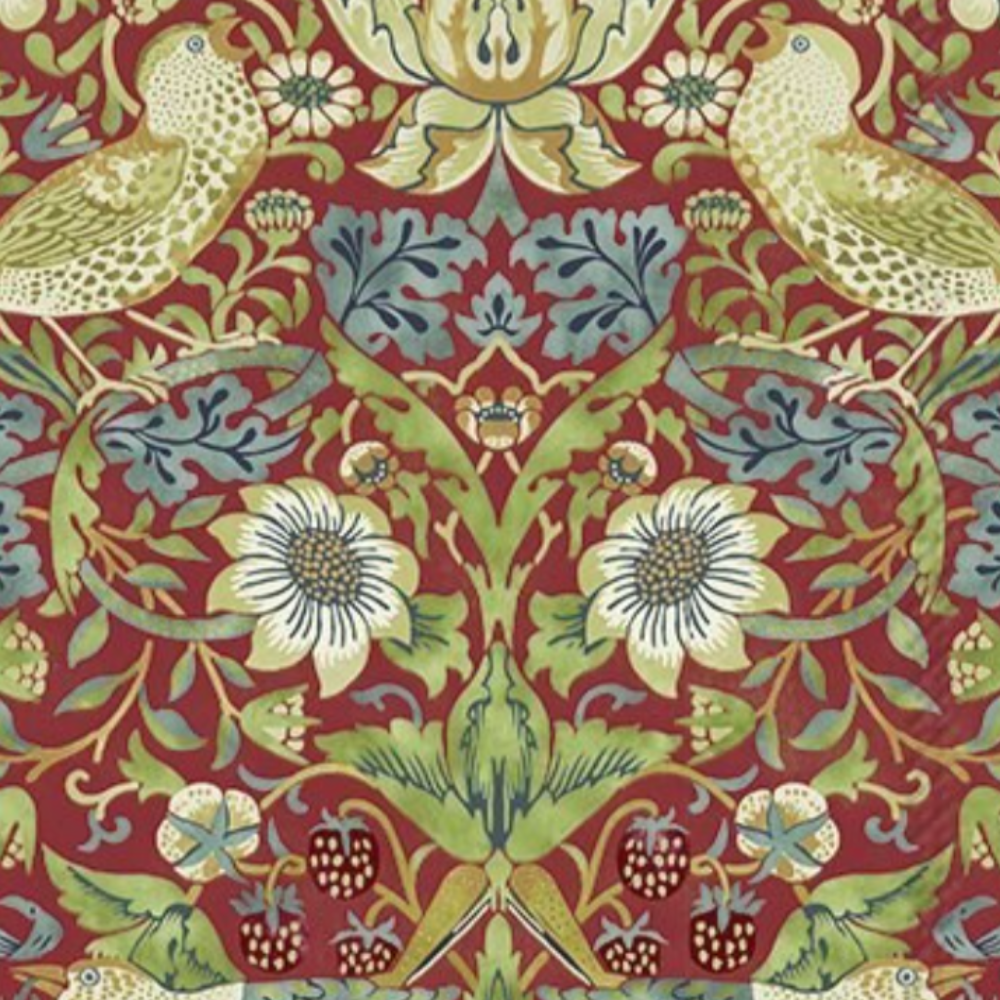 Pattern Detail of Strawberry Thief in Red Napkins at Home Smith