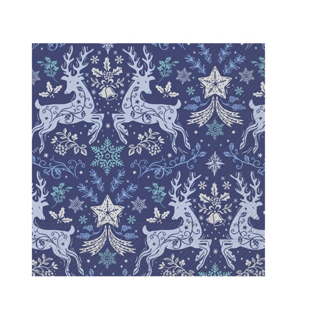 Christmas Ornaments HOliday napkins in royal blue Luncheon Size at Home Smith