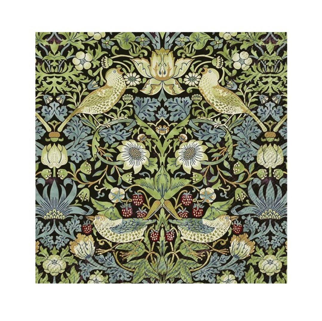 Strawberry Thief in Black Napkins at Home Smith - luncheon size