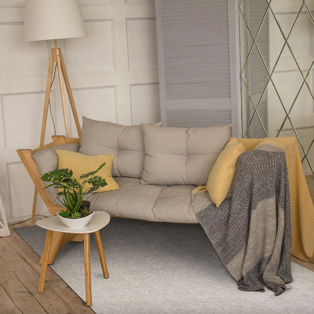Adama Fabric Pattern Vinyl Mat Rug in Grey at Home Smith
