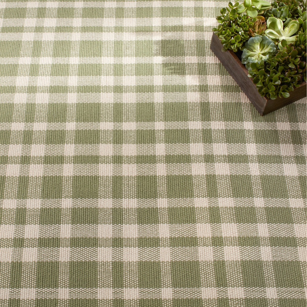 Tapis Tattersall en coton noir et écru