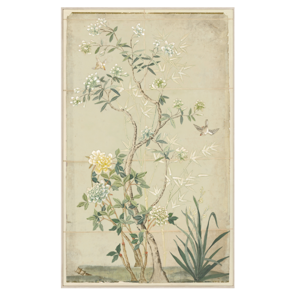 Chinoiserie Scenic Series in Yellow Framed Canvas Print at Home Smith