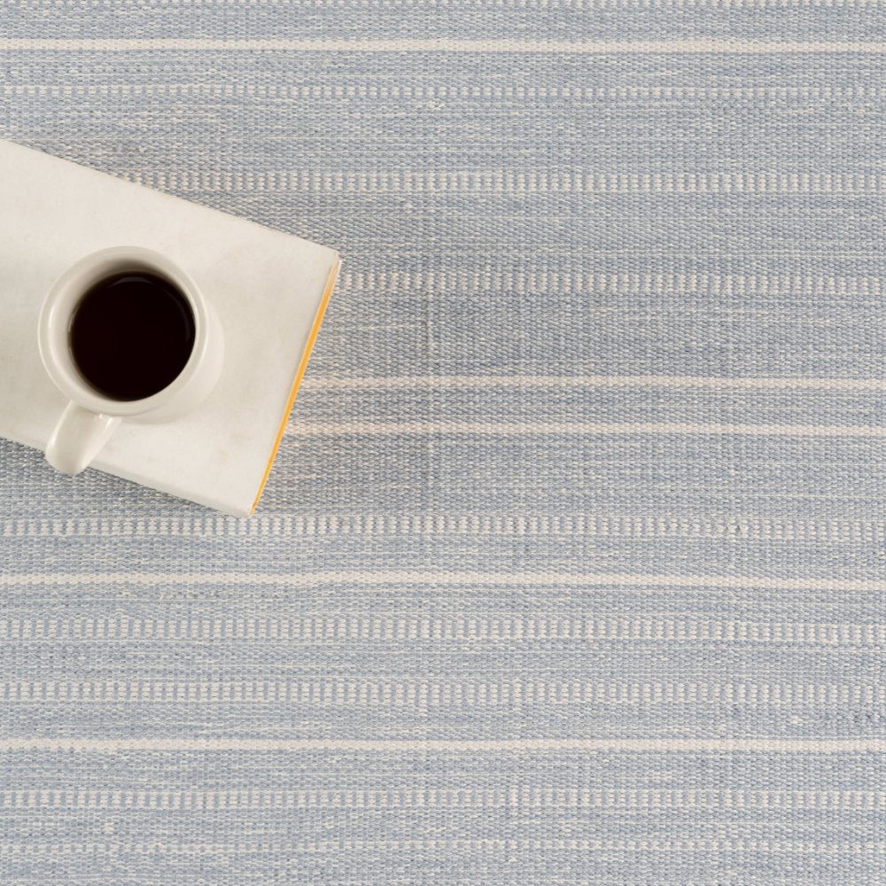 Dash and Albert Skipper Stripe Swedish Blue Indoor/Outdoor rug at Home Smith