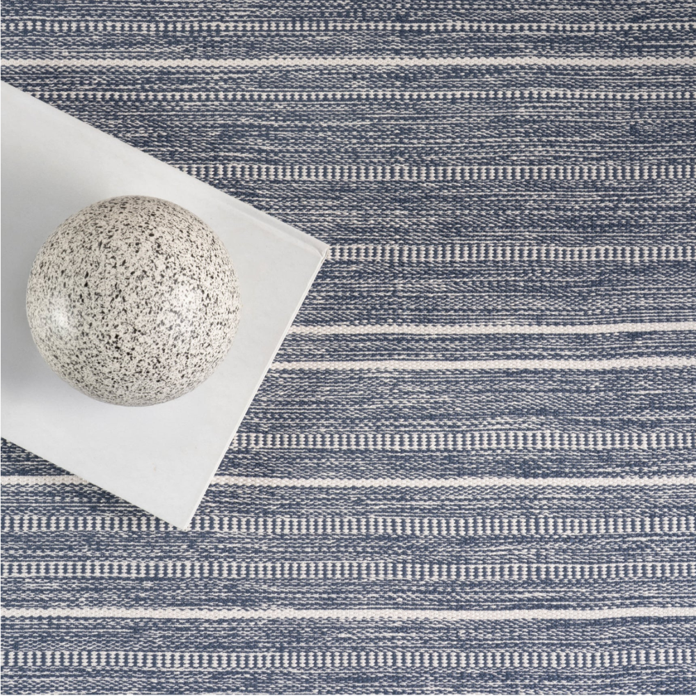 Dash and Albert Skipper Stripe Swedish Blue Indoor/Outdoor rug at Home Smith