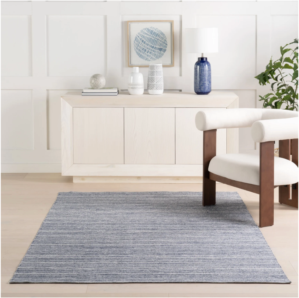 Dash and Albert Skipper Stripe Swedish Blue Indoor/Outdoor rug at Home Smith