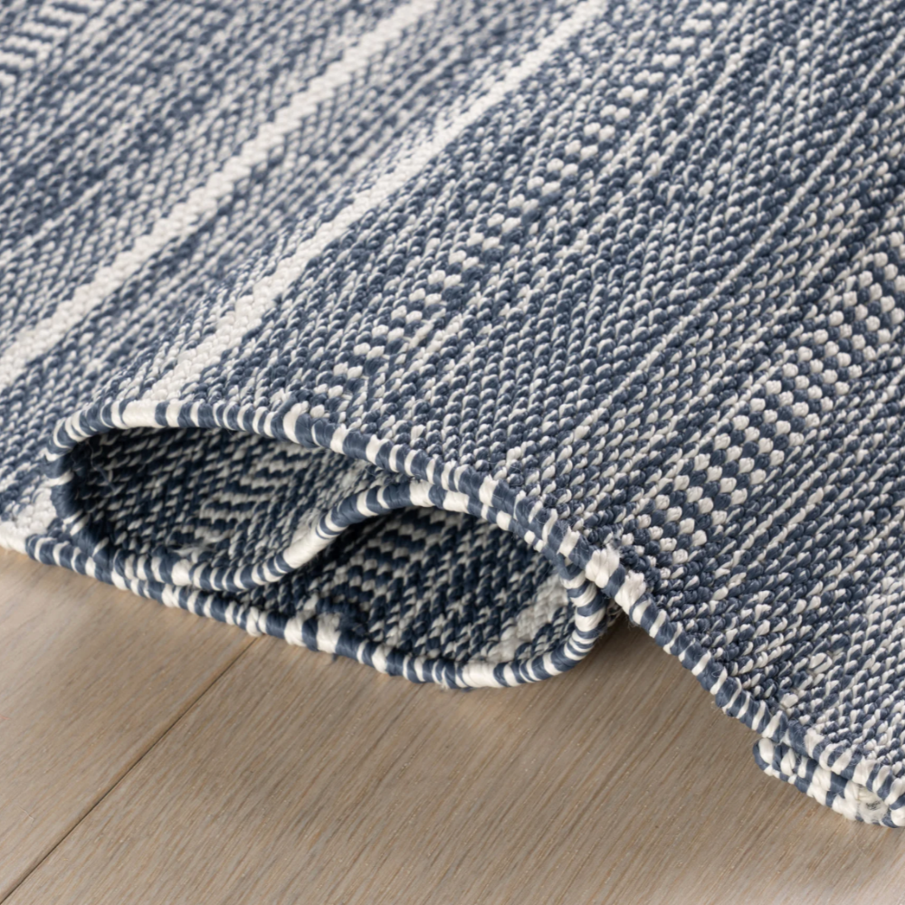 Dash and Albert Skipper Stripe Swedish Blue Indoor/Outdoor rug at Home Smith