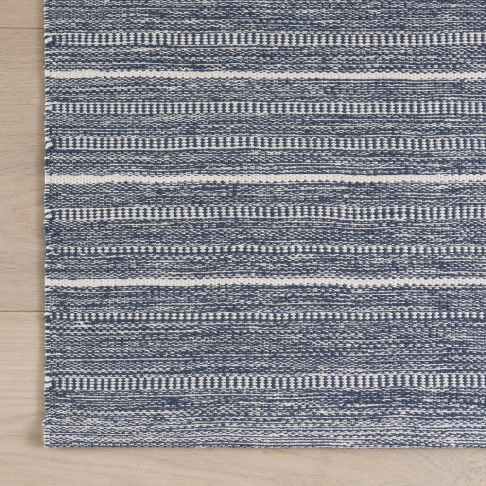 Dash and Albert Skipper Stripe Swedish Blue Indoor/Outdoor rug at Home Smith
