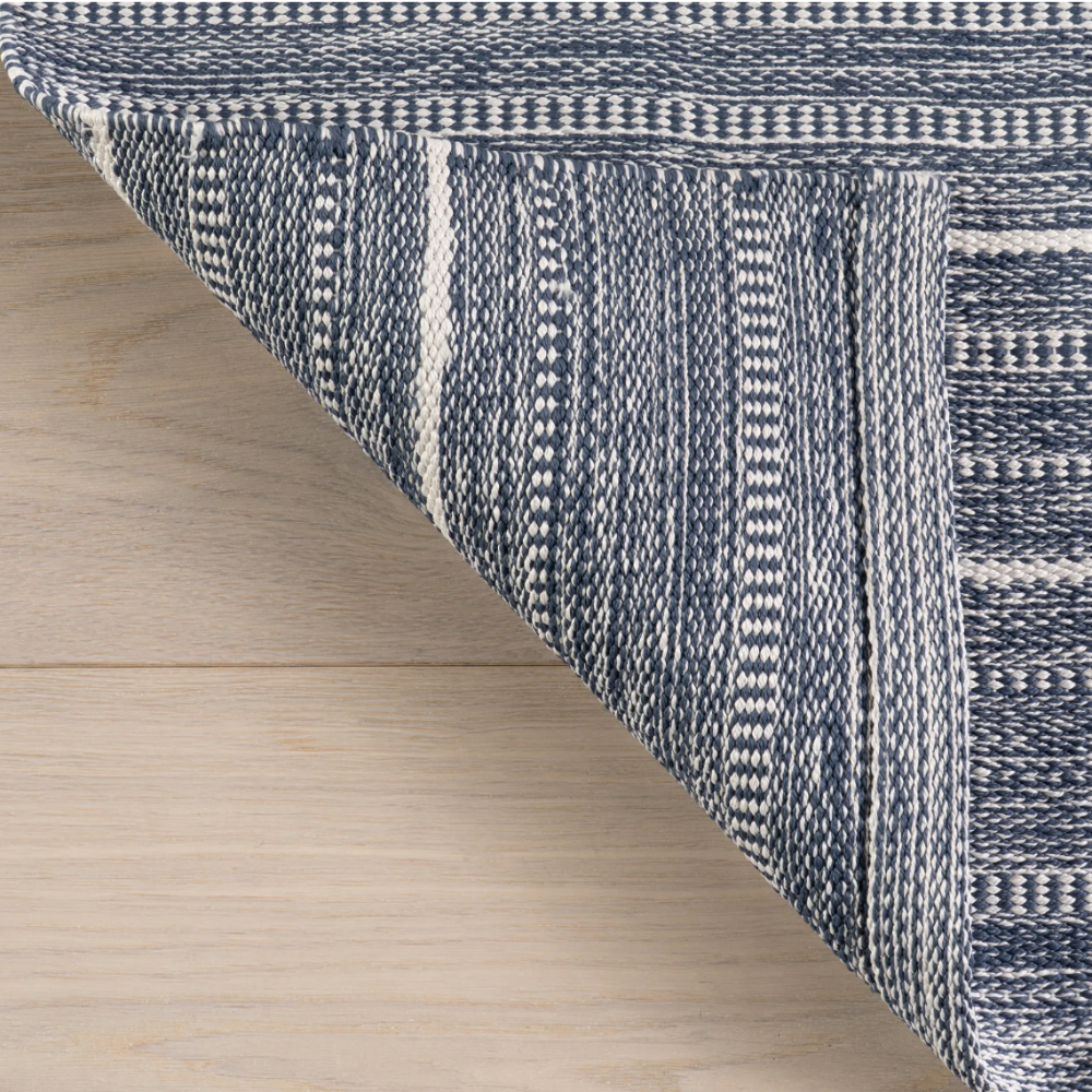 Dash and Albert Skipper Stripe Navy Indoor/Outdoor rug at Home Smith