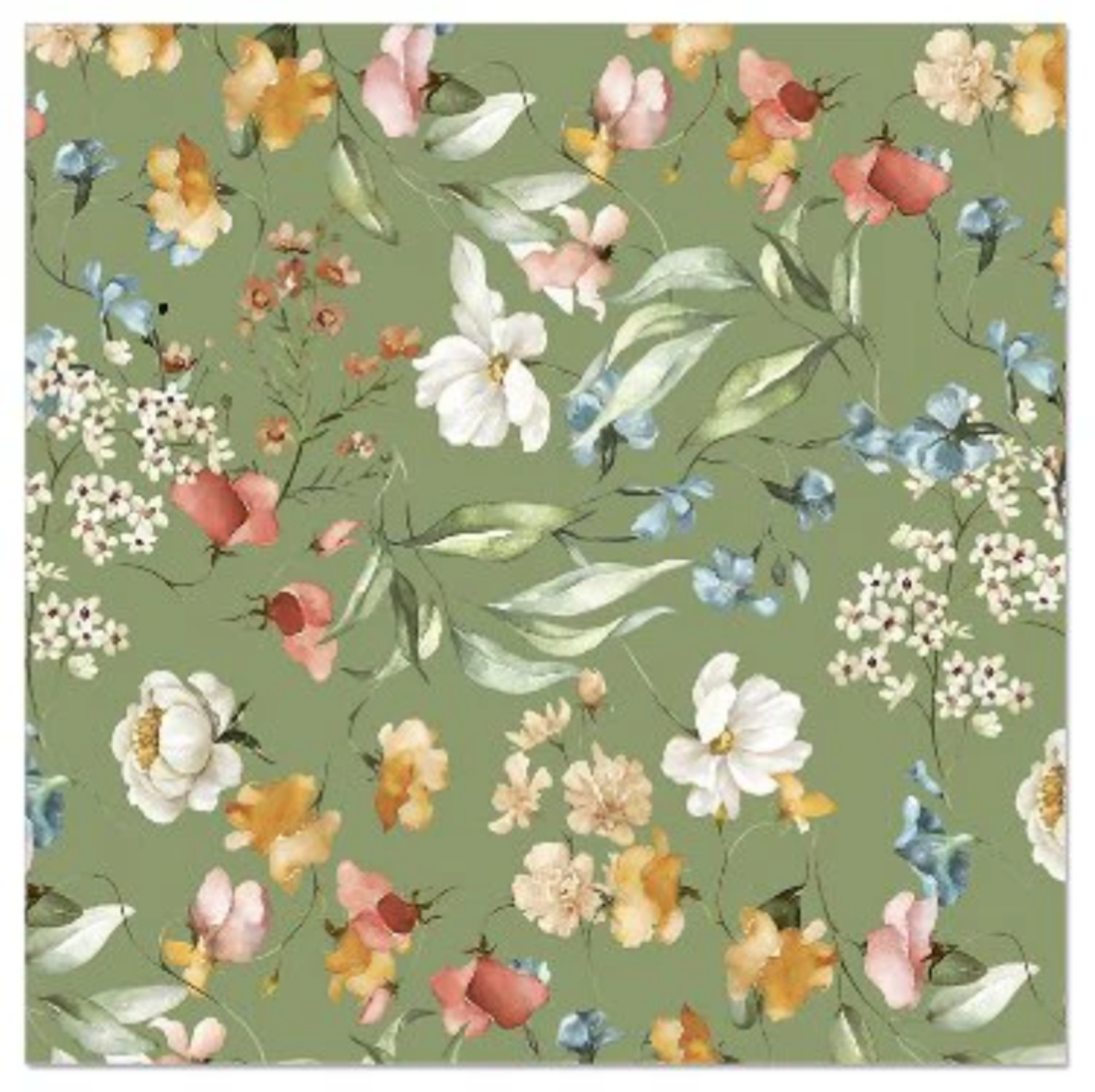 Floral pattern with multicolored flowers on a green background