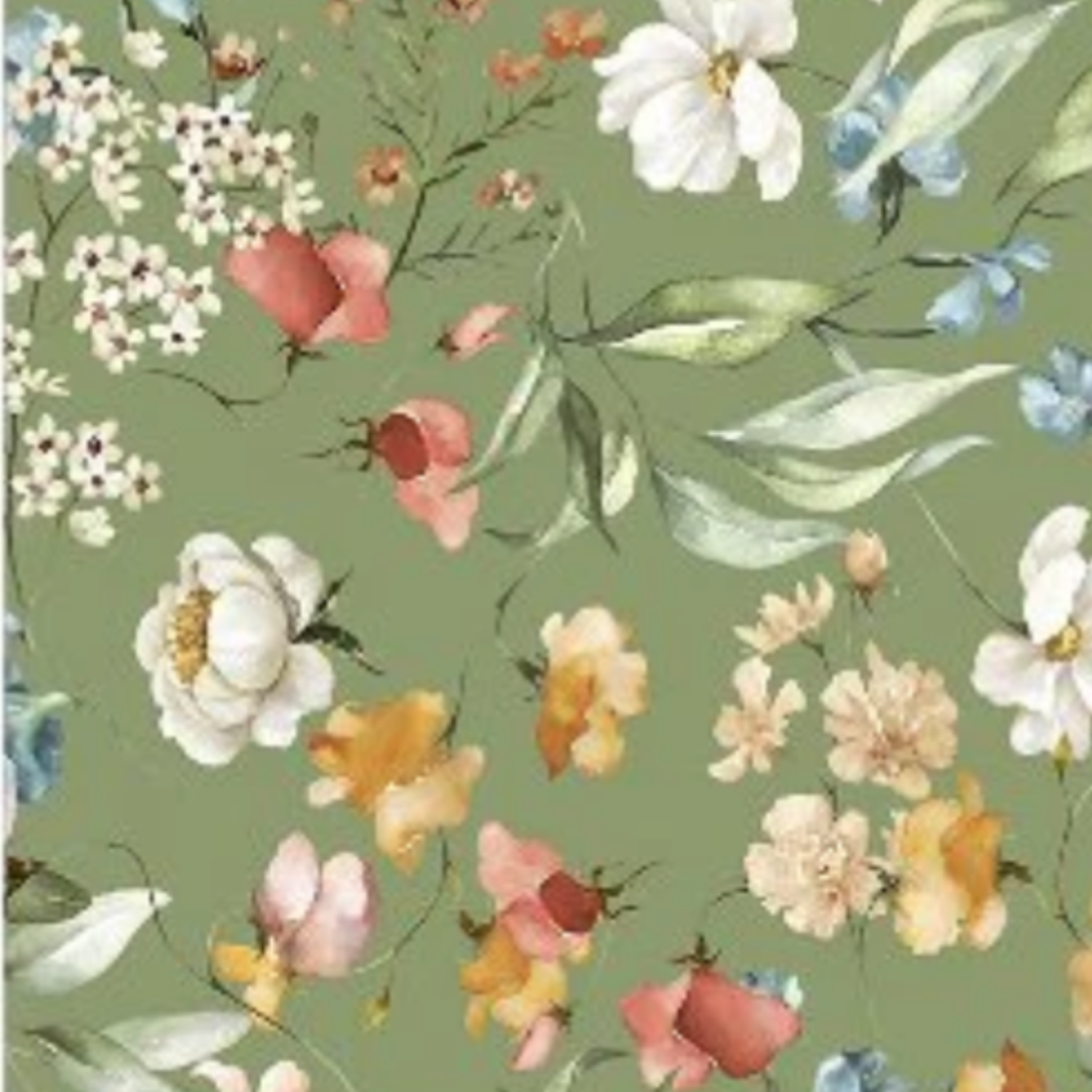 Floral pattern with multicolored flowers on a green background