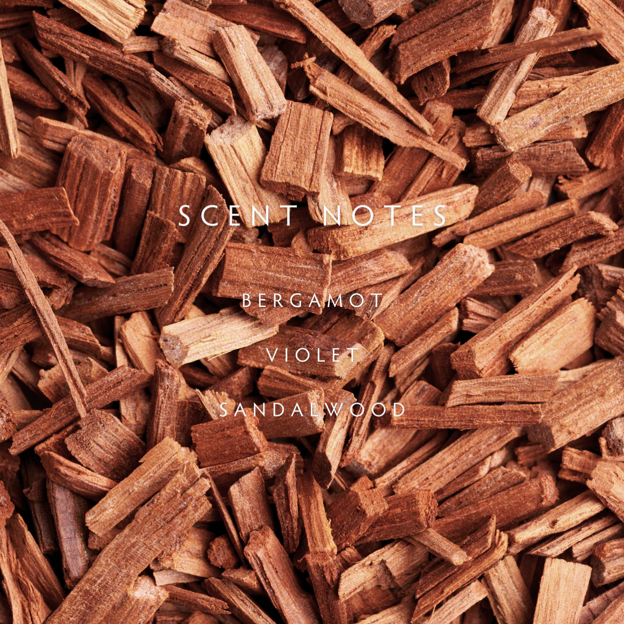 Close-up of wood chips with 'Scent Notes' text overlay