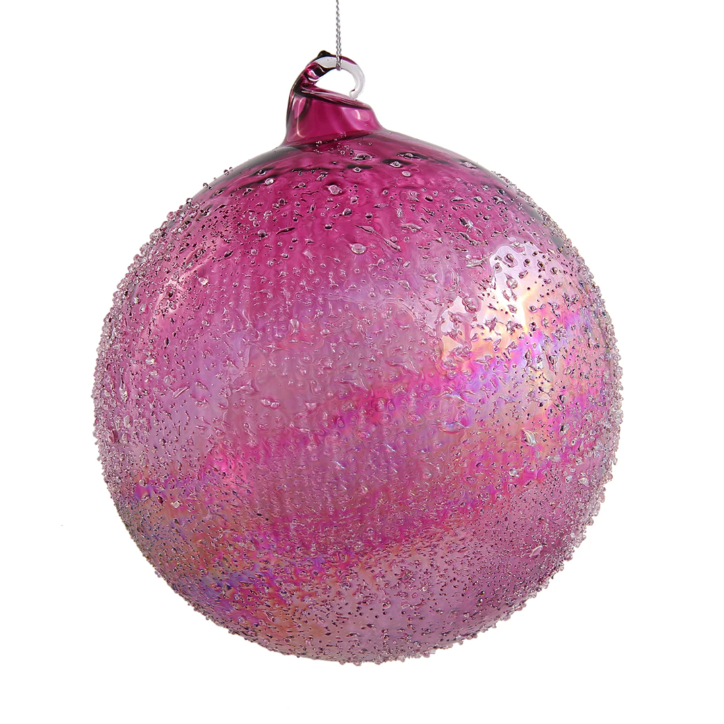 Jim Marvin Handblown Beaded Glass Ornament in Orchid Pink