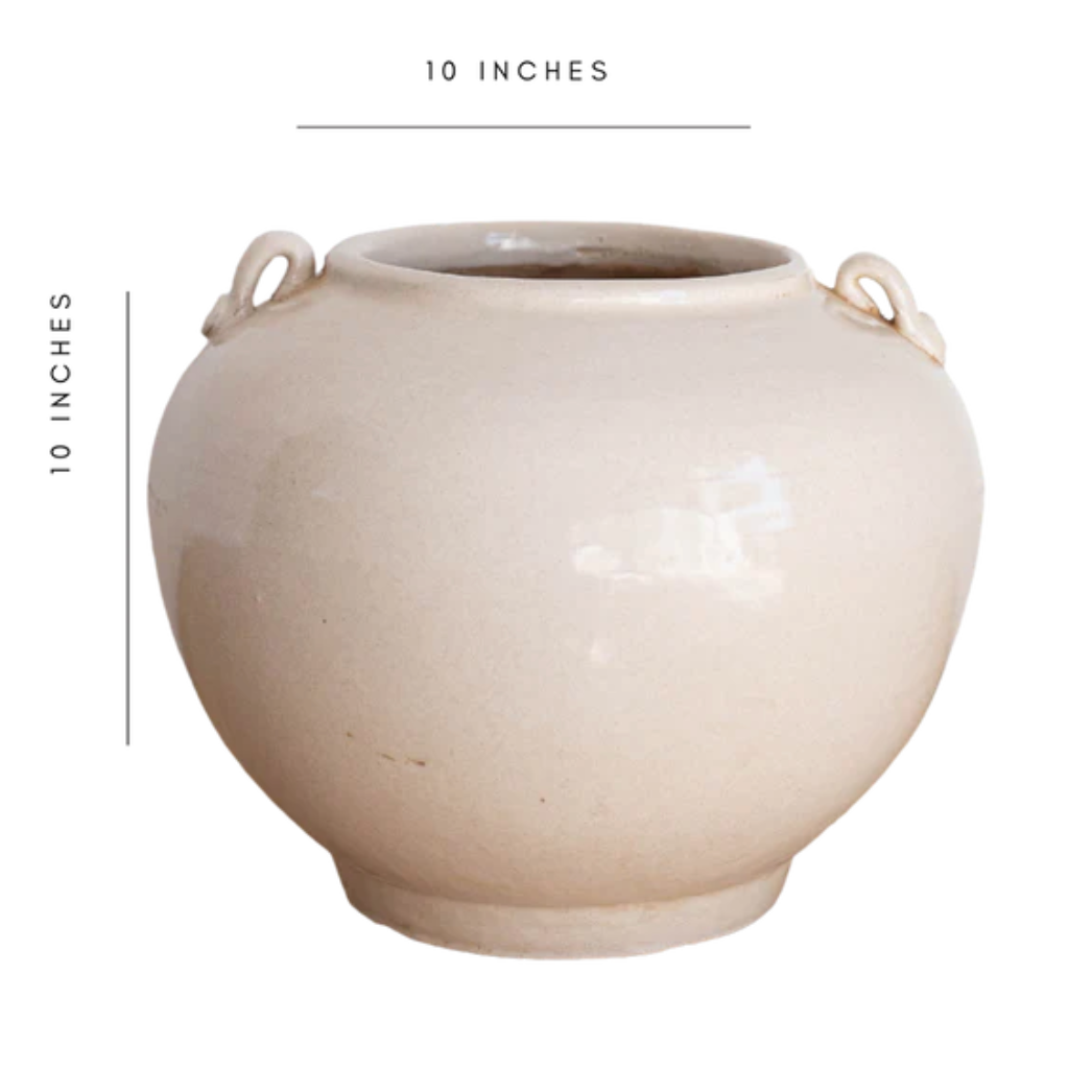 Dimensions of the Cream Glazed Vintage Pot at Home Smith