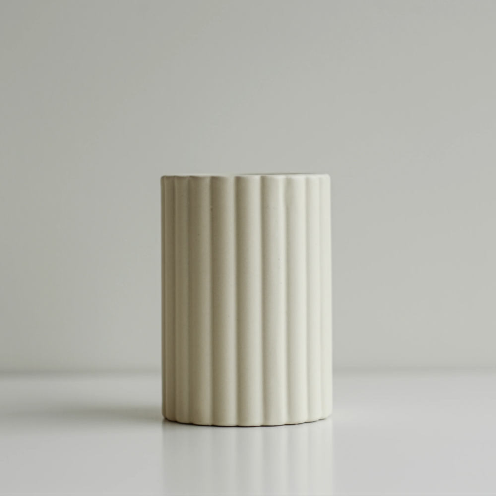 Short Daisy Ceramic Cylinder Vase with neutral background