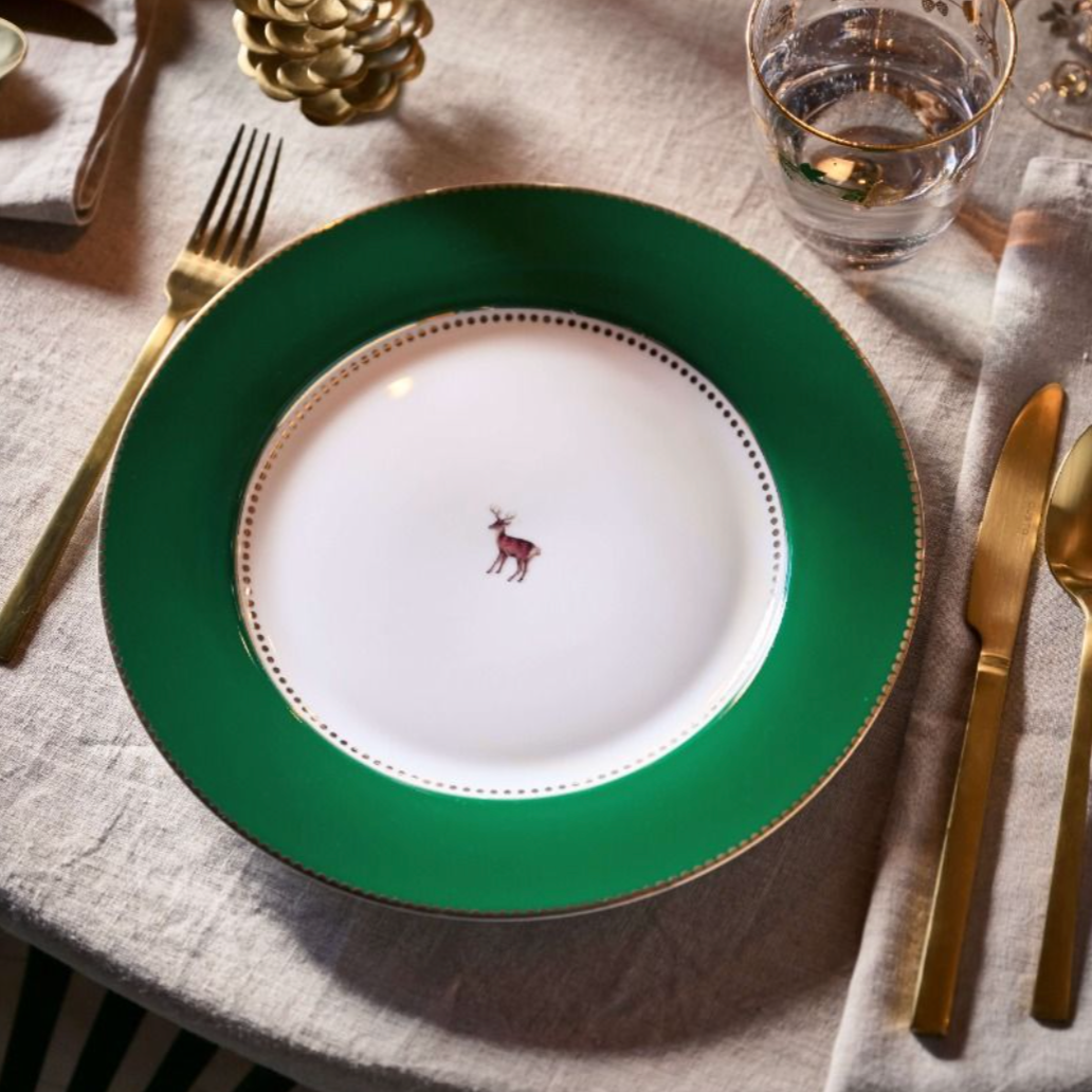 Plate Winter Deer Dark Green at Home Smith