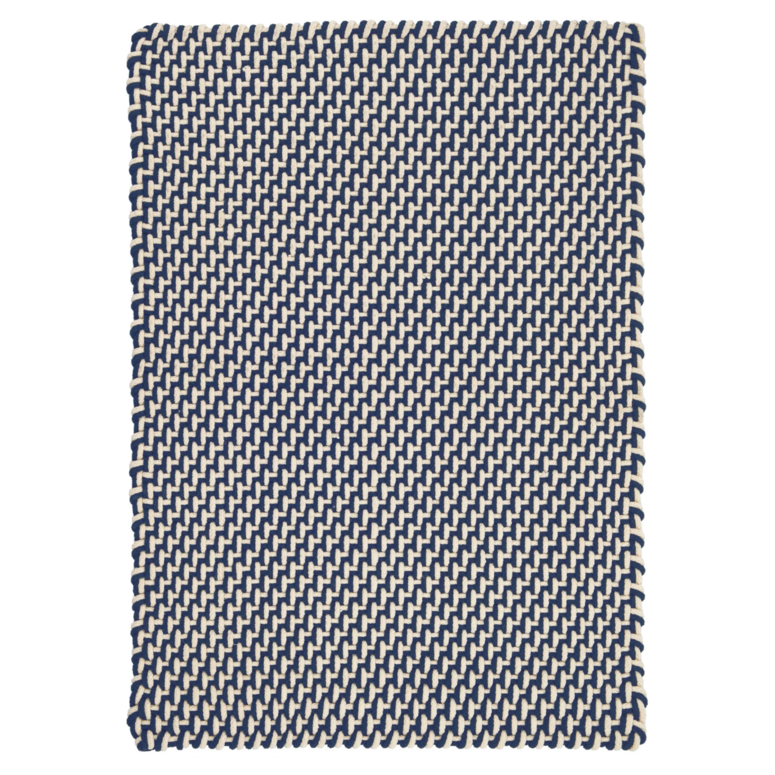 Textured blue and white rug on a white background