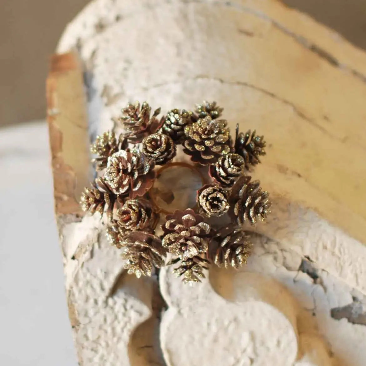 Shimmer Pine Cone Taper Candle Ring