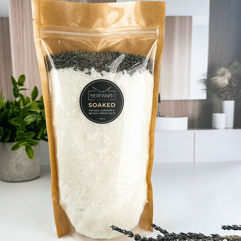 Soaked Hereward Farms Lavender Infused Bath Salts at Home Smith