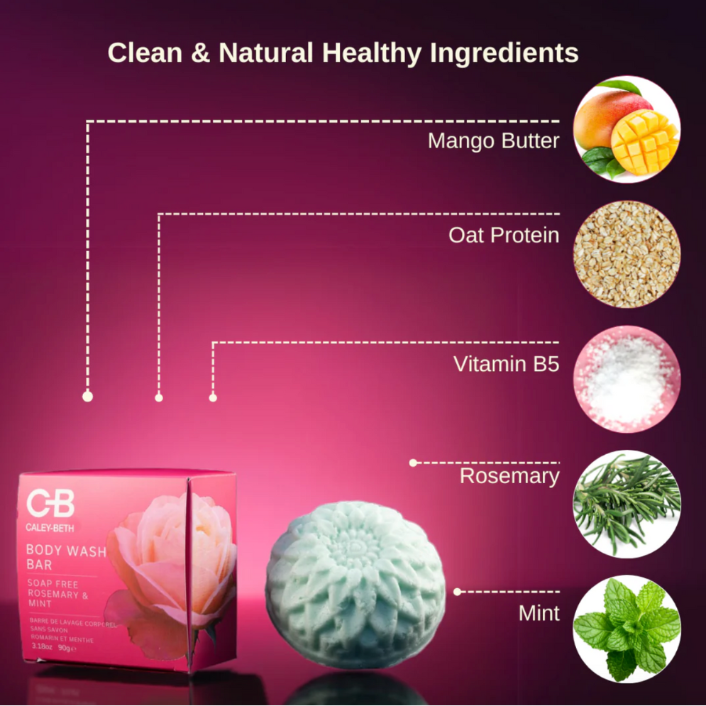 Ingredients of Rosemary and Mint Soap Free Body Wash Bar at Home Smith