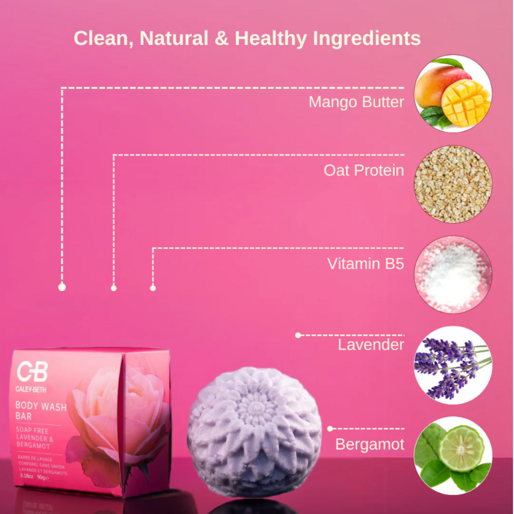 Lavender and Bergamot Ingredients Soap Free Body Wash Bar at Home Smith