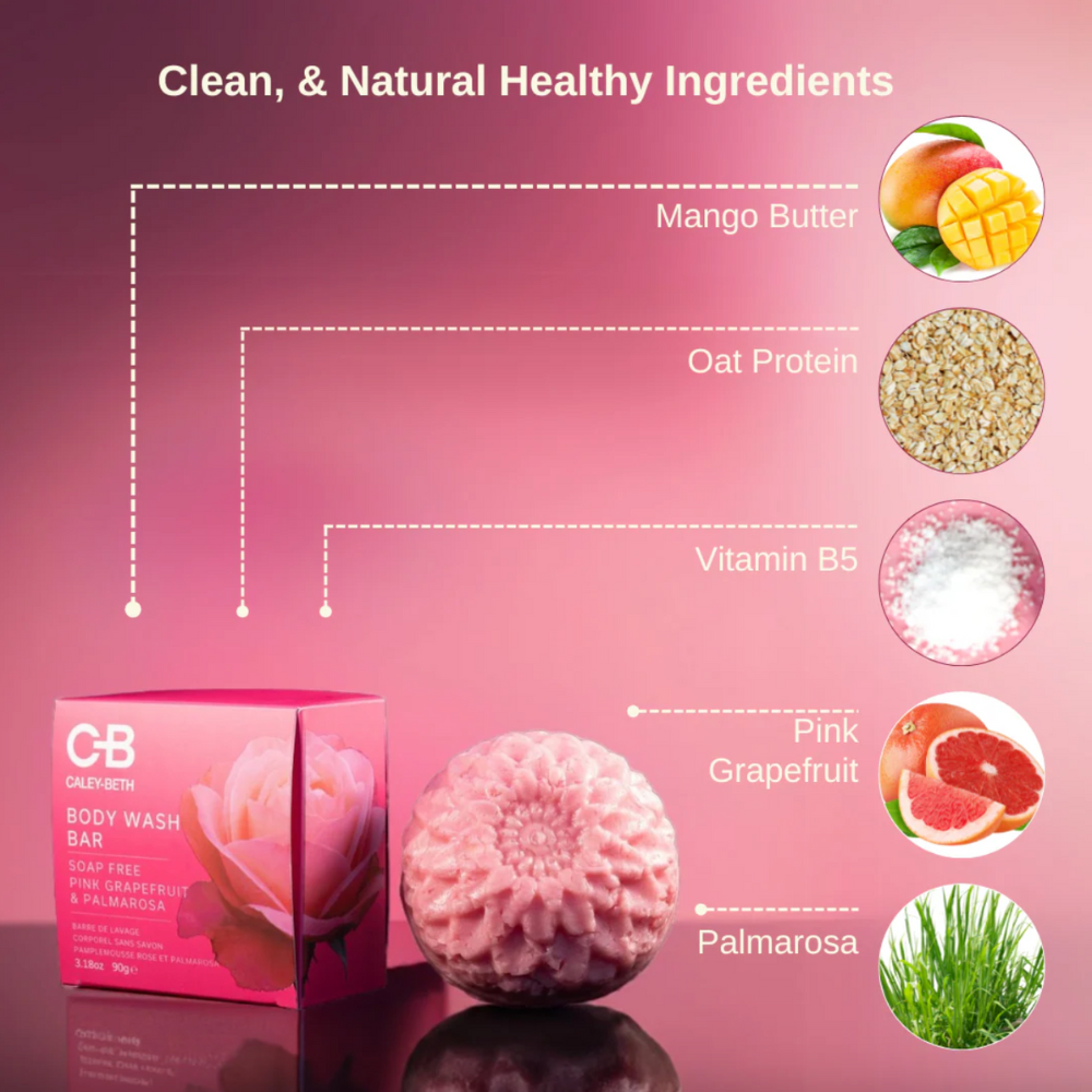 Ingredients of Pink Grapfruit and Palmarosa Soap Free Body Wash Bar at Home Smith